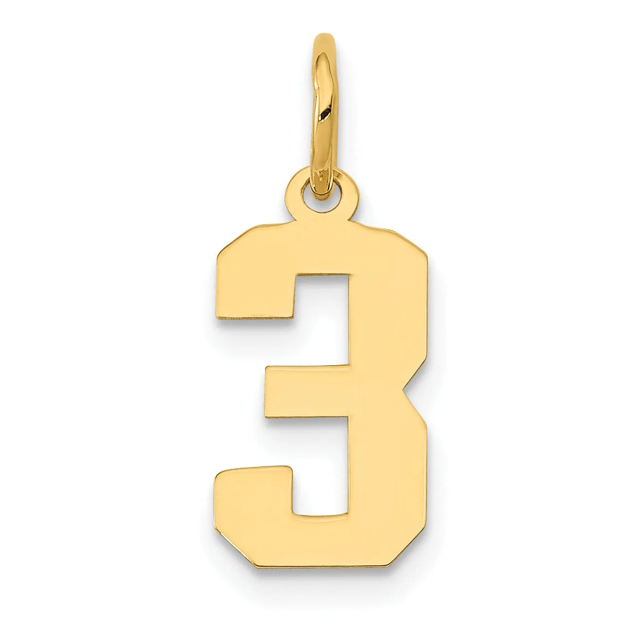14k Yellow Gold Polished Finish Small Size Number 3 Charm Pendant
