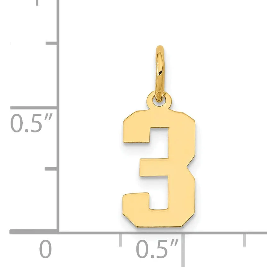 14k Yellow Gold Polished Finish Small Size Number 3 Charm Pendant