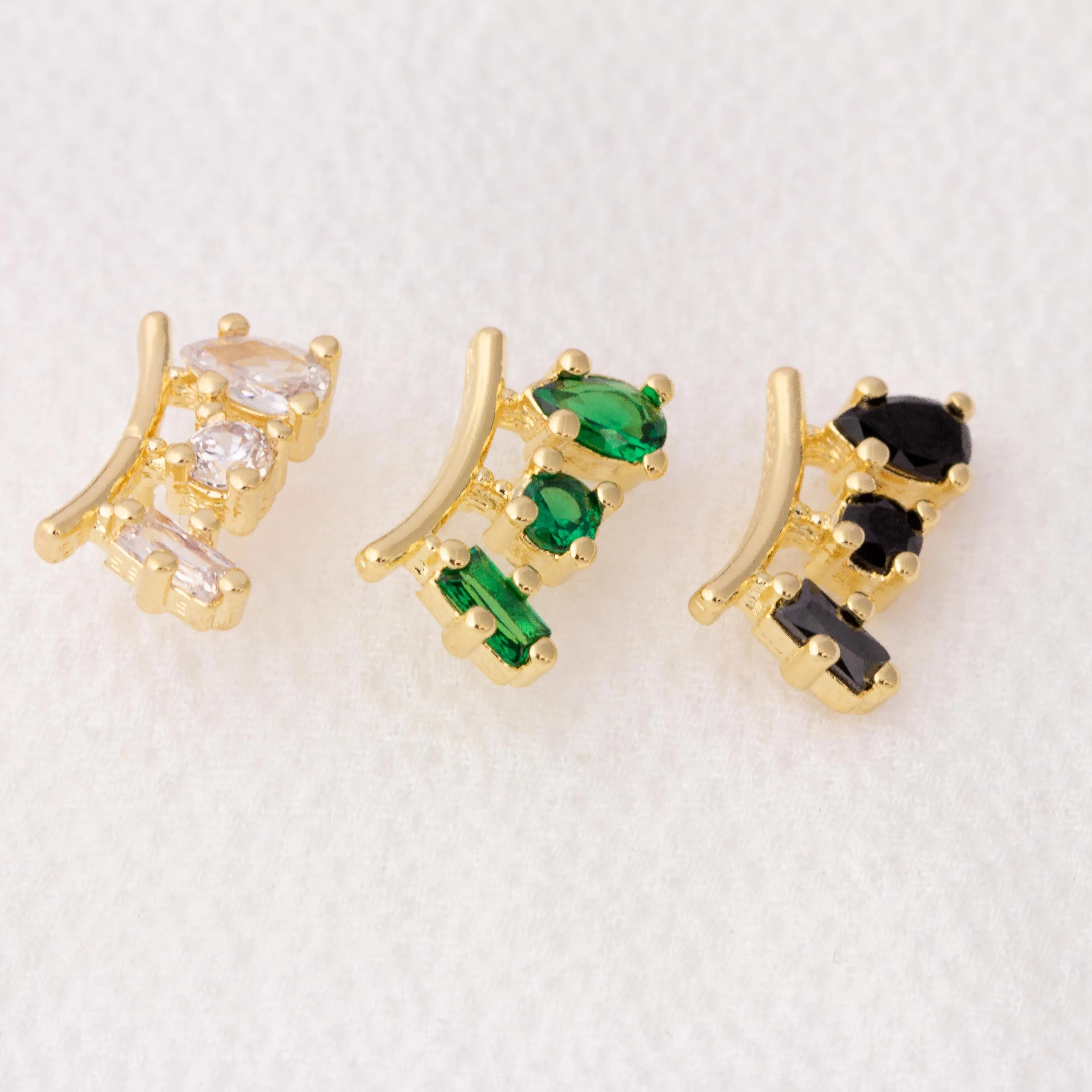 18k Gold Filled Black Cubic Zirconia 3-Shapes Stud Earrings