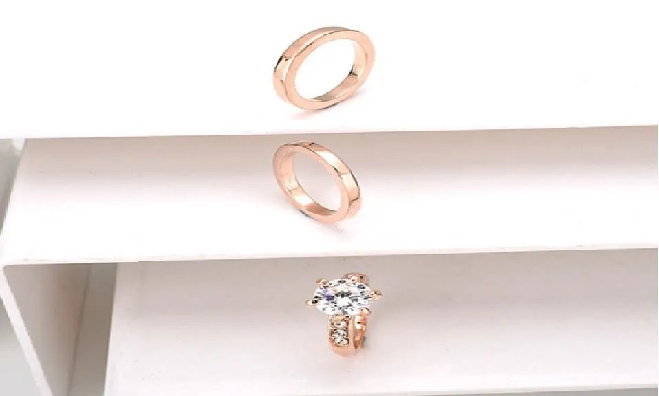 3 Pieces Rose Gold Wedding Rings Set 