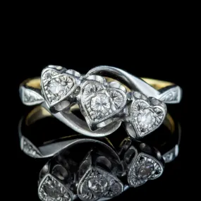 Antique Edwardian Diamond Heart Trilogy Twist Ring 18Ct Gold Platinum Circa 1905