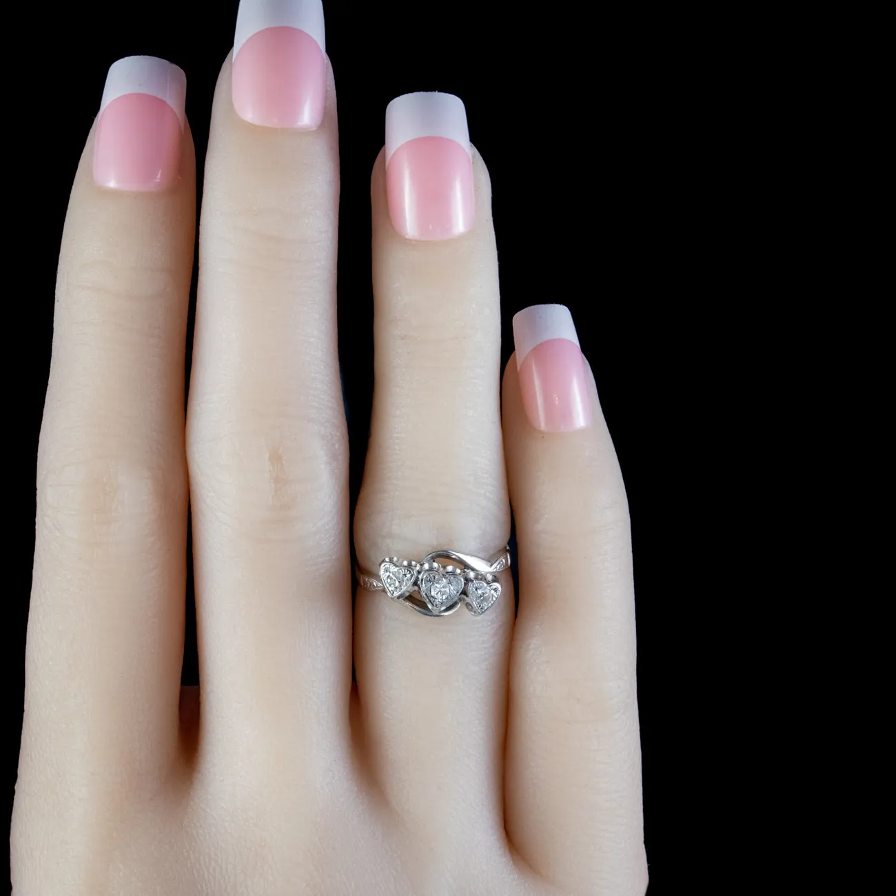 Antique Edwardian Diamond Heart Trilogy Twist Ring 18Ct Gold Platinum Circa 1905