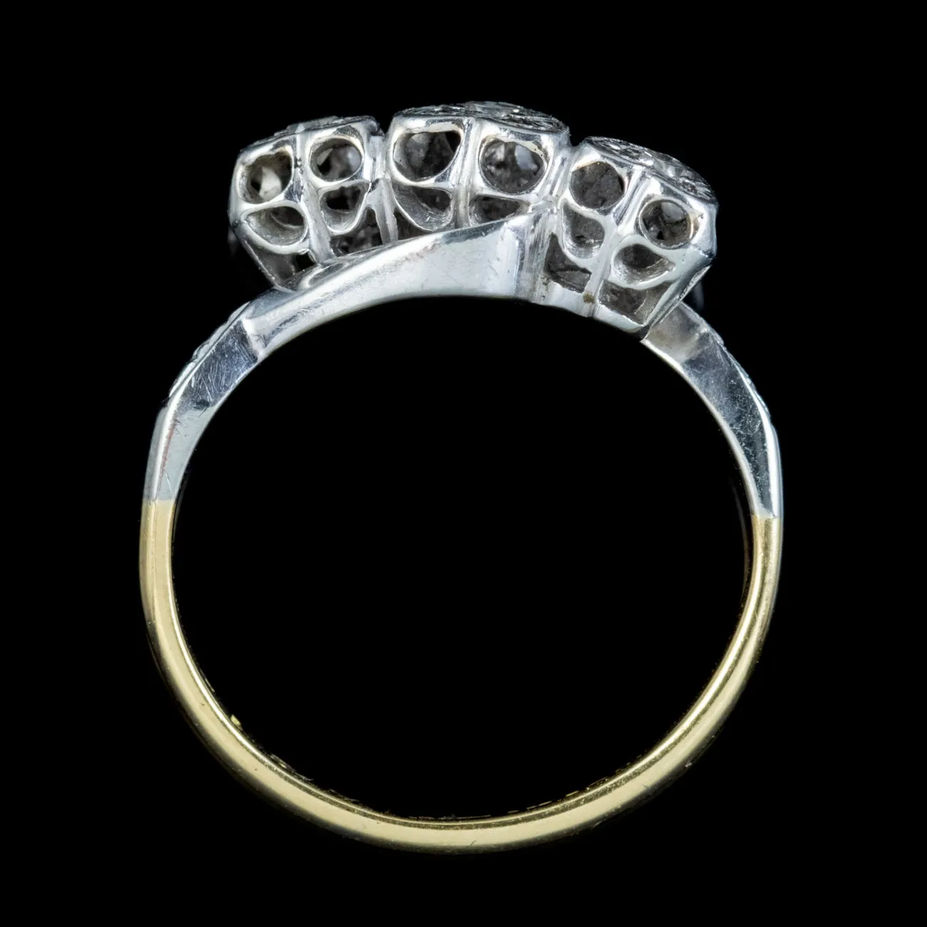 Antique Edwardian Diamond Heart Trilogy Twist Ring 18Ct Gold Platinum Circa 1905