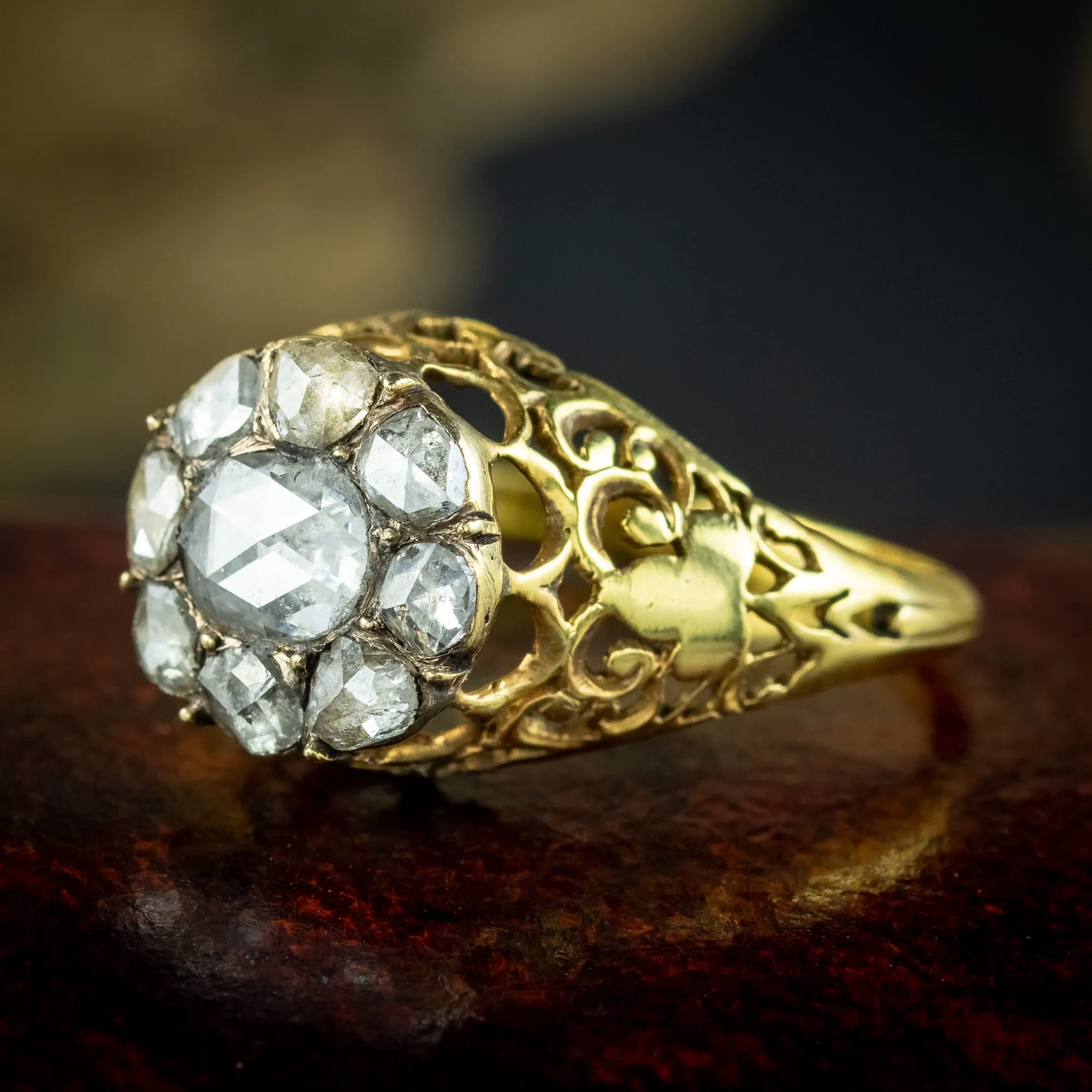 Antique Georgian Rose Cut Diamond Cluster Ring 1.5ct Total