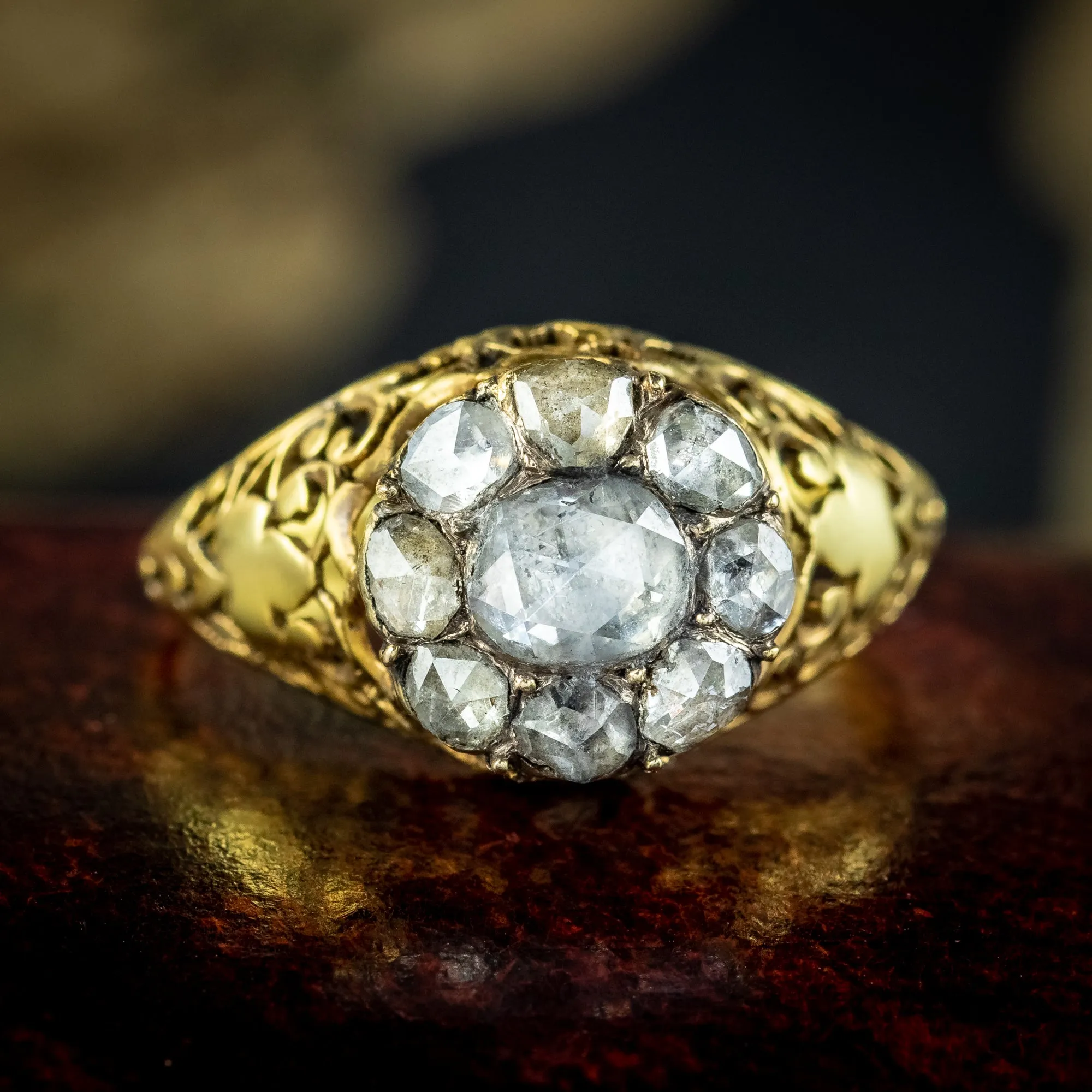 Antique Georgian Rose Cut Diamond Cluster Ring 1.5ct Total