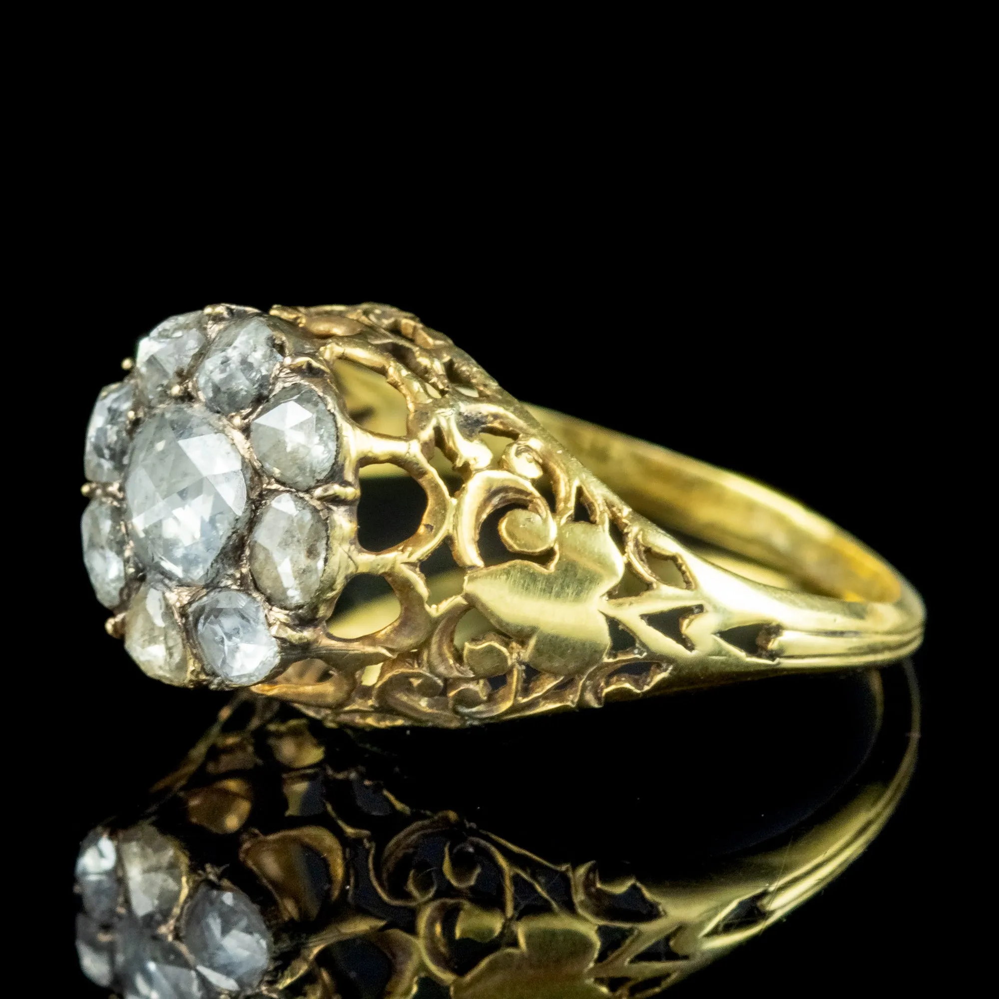 Antique Georgian Rose Cut Diamond Cluster Ring 1.5ct Total