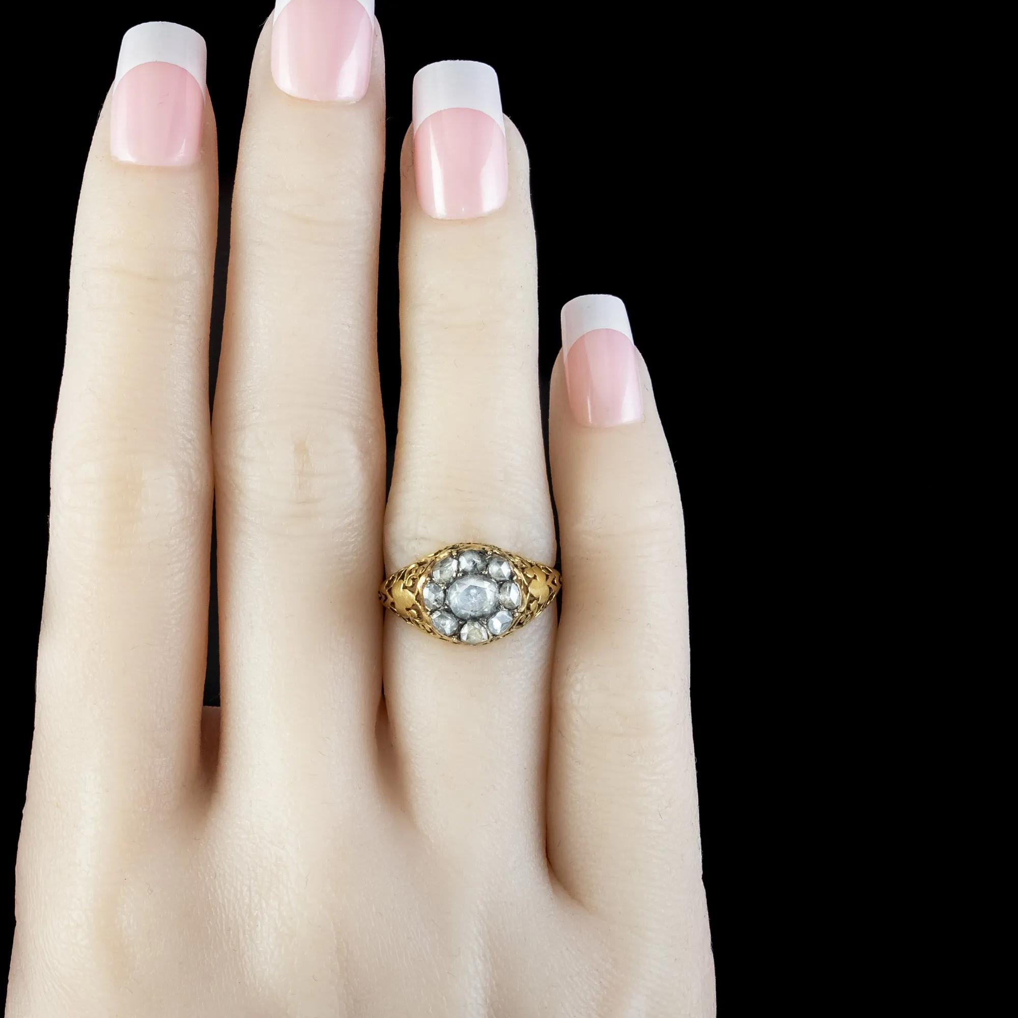 Antique Georgian Rose Cut Diamond Cluster Ring 1.5ct Total