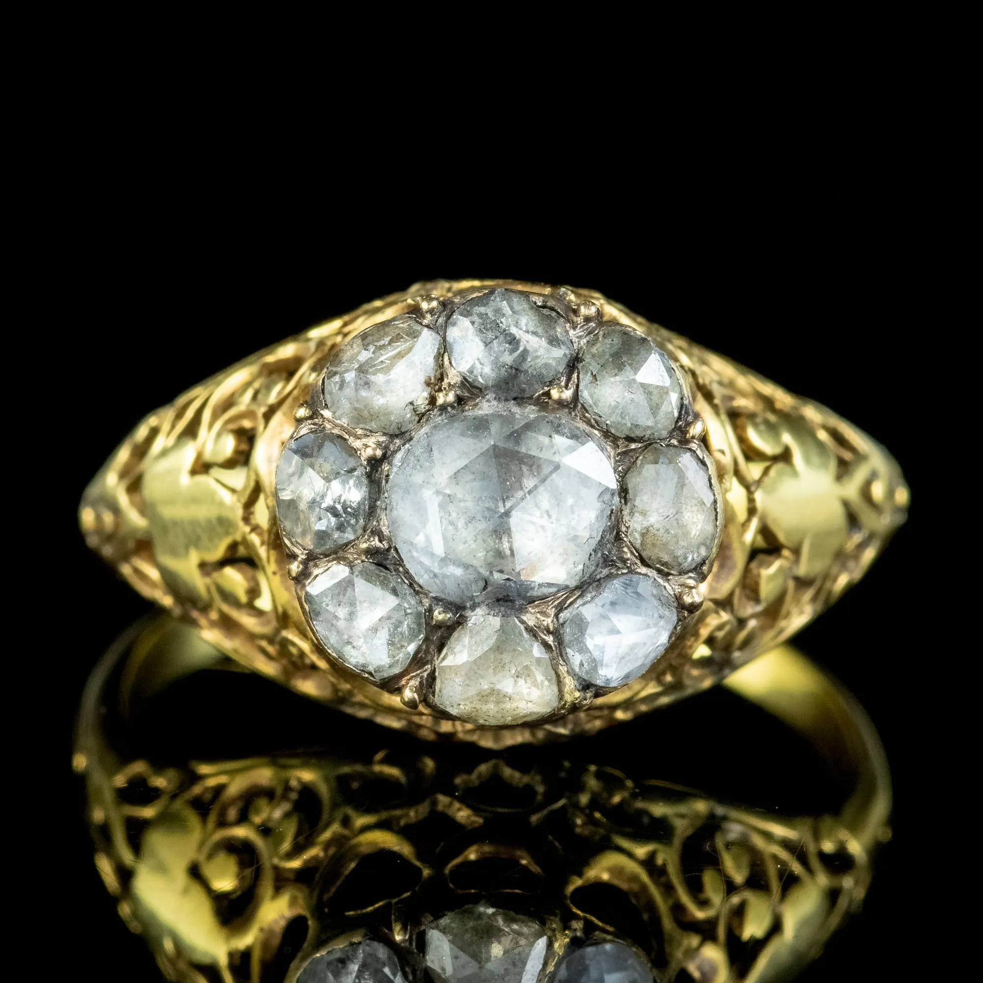 Antique Georgian Rose Cut Diamond Cluster Ring 1.5ct Total