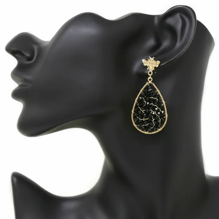 Bee With Glass Beaded Teardrop Earrings