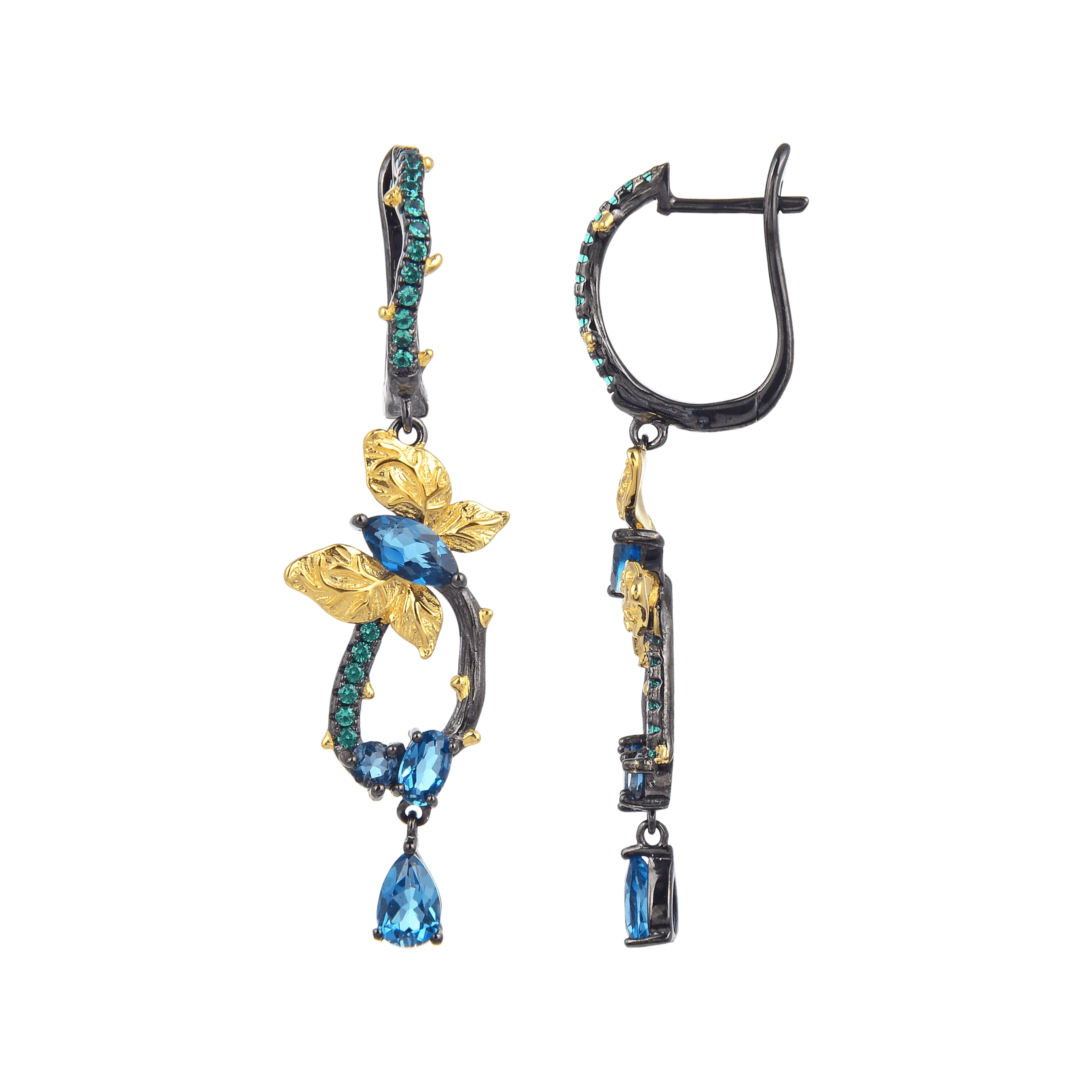 Blue Topaz Gold Plated Butterfly Earrings