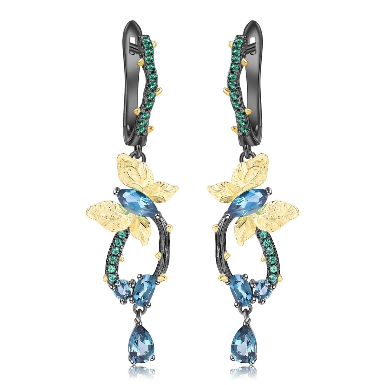 Blue Topaz Gold Plated Butterfly Earrings