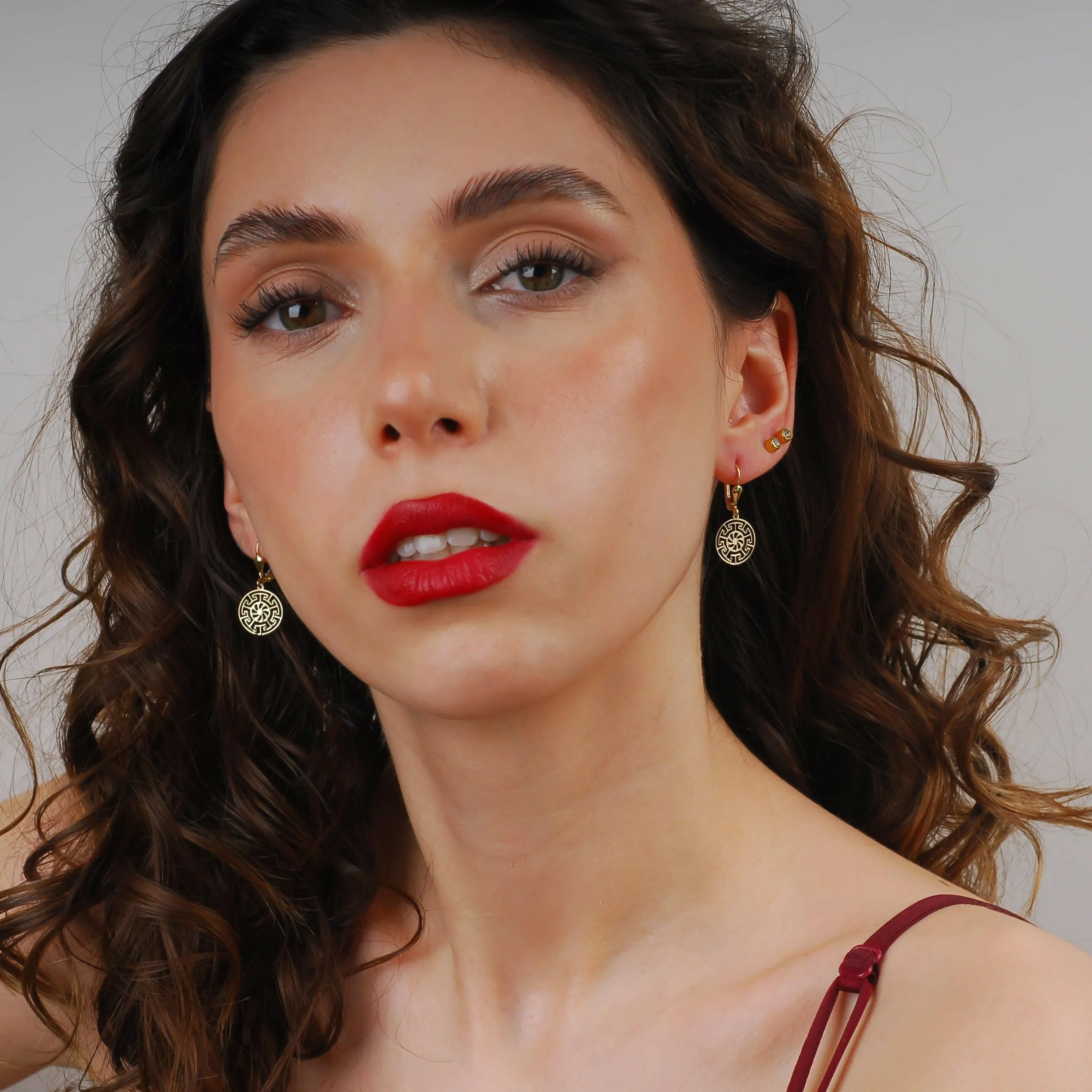 Greek Key Leverback Earrings | 14K Solid Gold