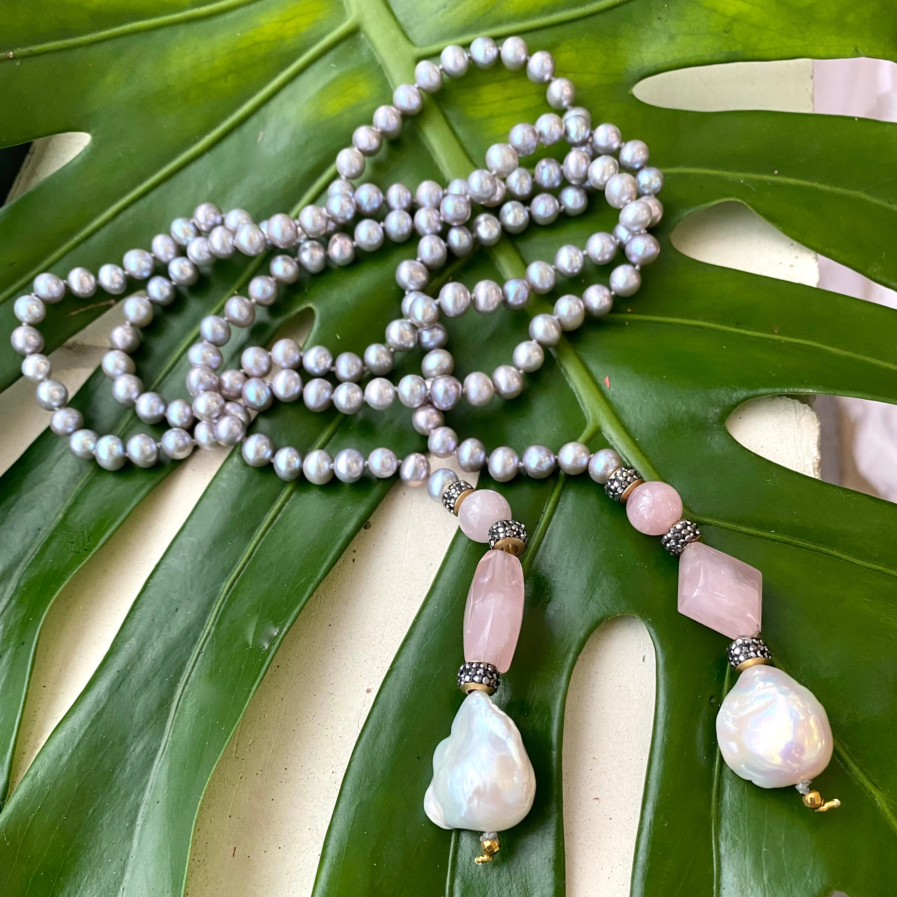 Pastel Pearl Lariat Necklace