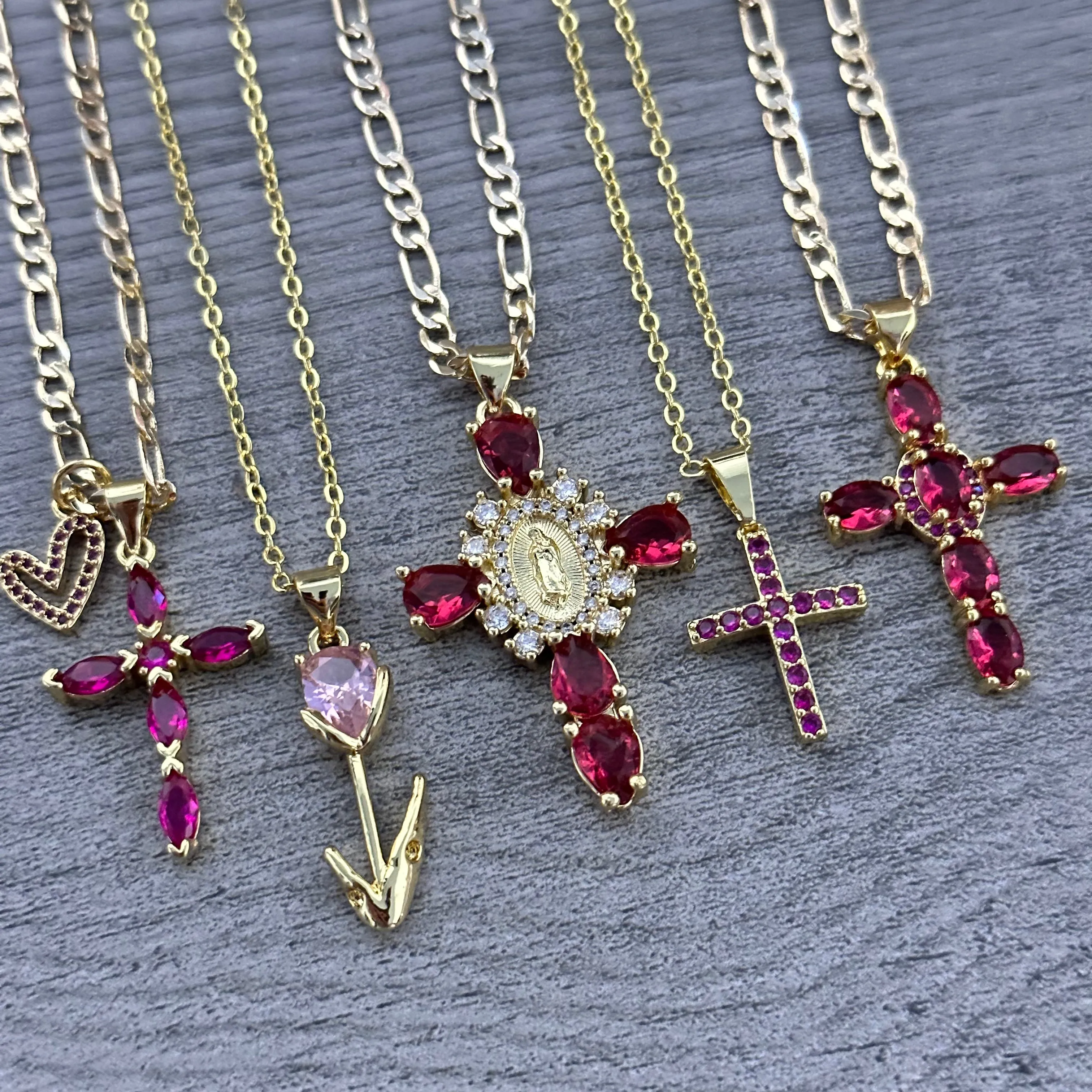 Pink Cross Necklace 028