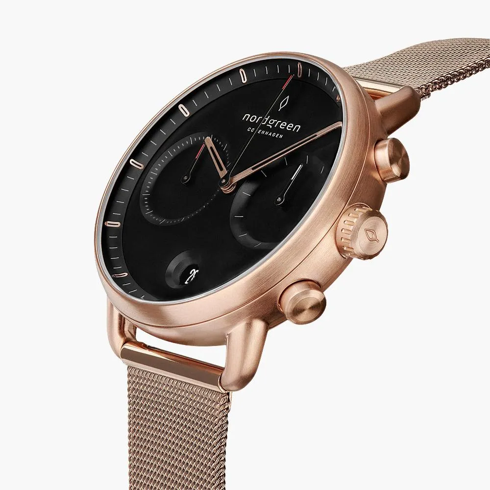 Pioneer - BUNDLE Black Dial Rose Gold | Olive Green Nylon / Brown Leather / Rose Gold Mesh Strap