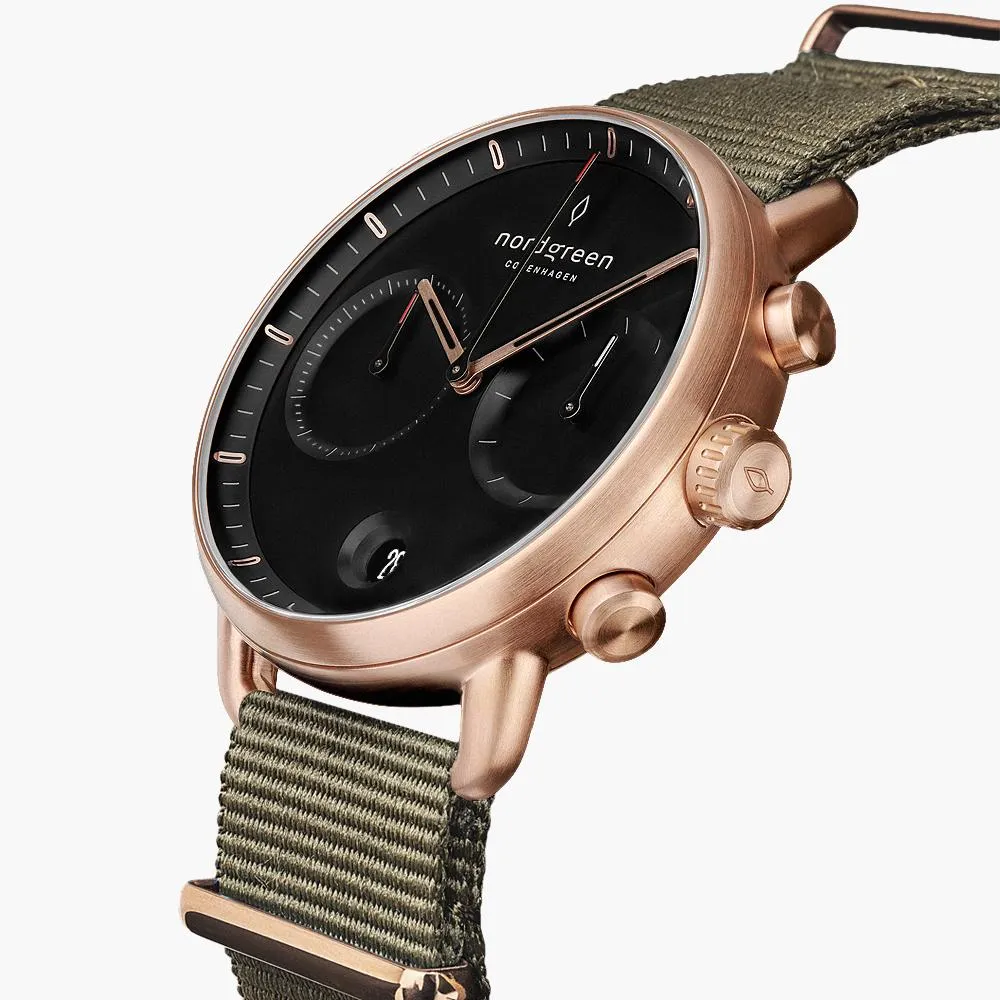 Pioneer - BUNDLE Black Dial Rose Gold | Olive Green Nylon / Brown Leather / Rose Gold Mesh Strap