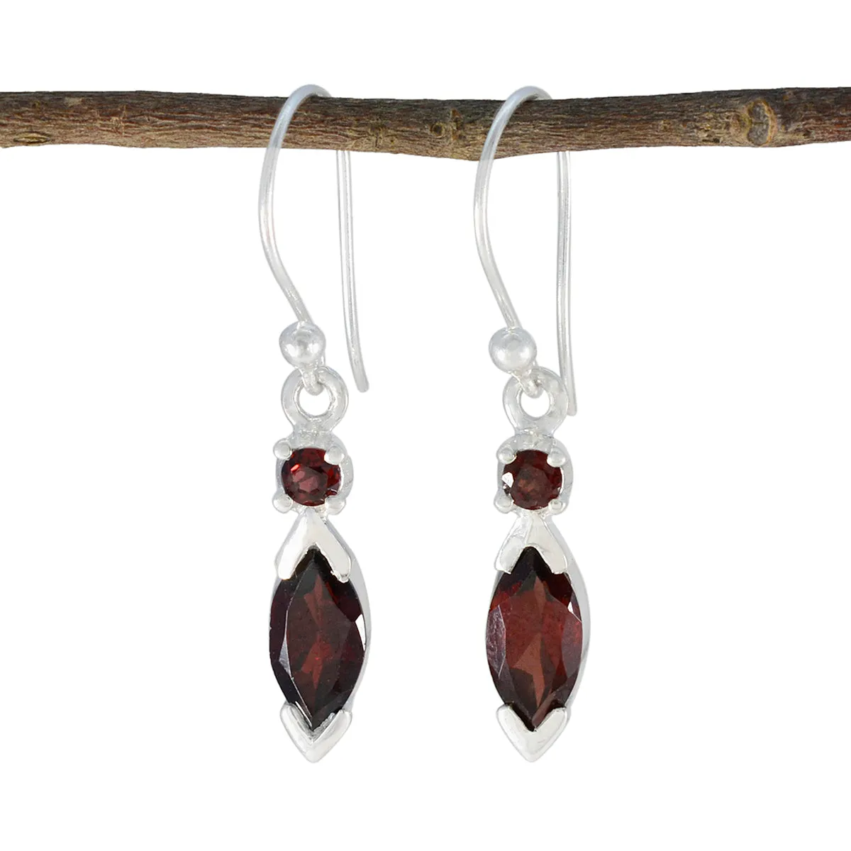 Riyo Beauteous 925 Sterling Silver Earring For Women Garnet Earring Bezel Setting Red Earring Dangle Earring